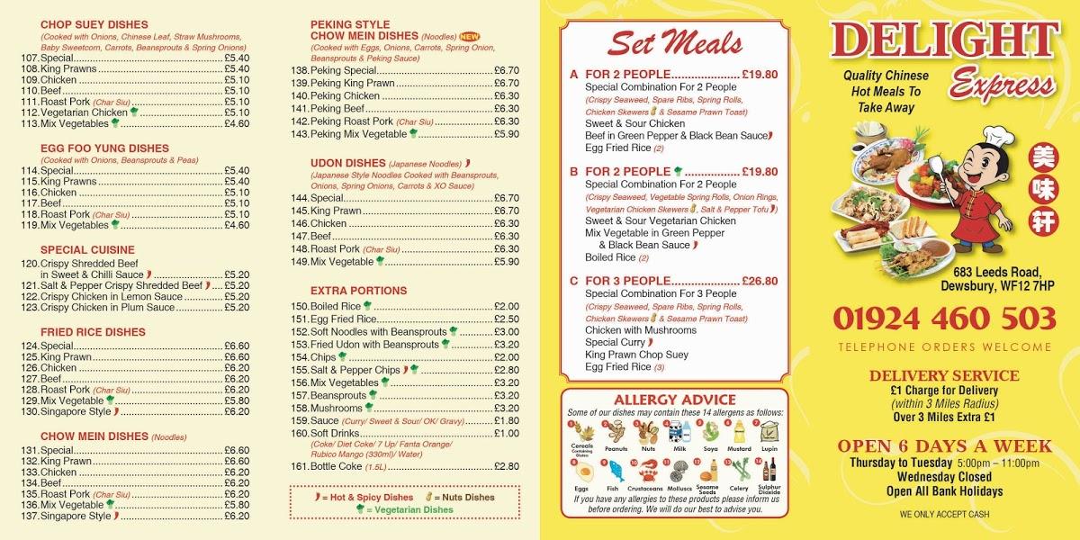 Menu at Delight Express restaurant, Dewsbury