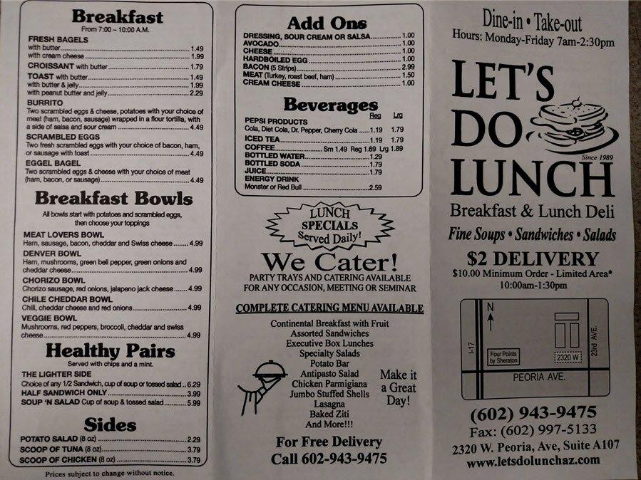 Menu at Let's Do Lunch restaurant, Phoenix, W Peoria Ave a107