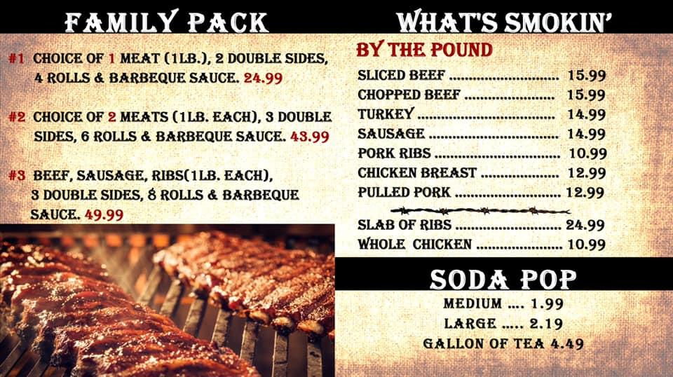 Menu at Texas Best Smokehouse restaurant, Alvarado, Interstate 35