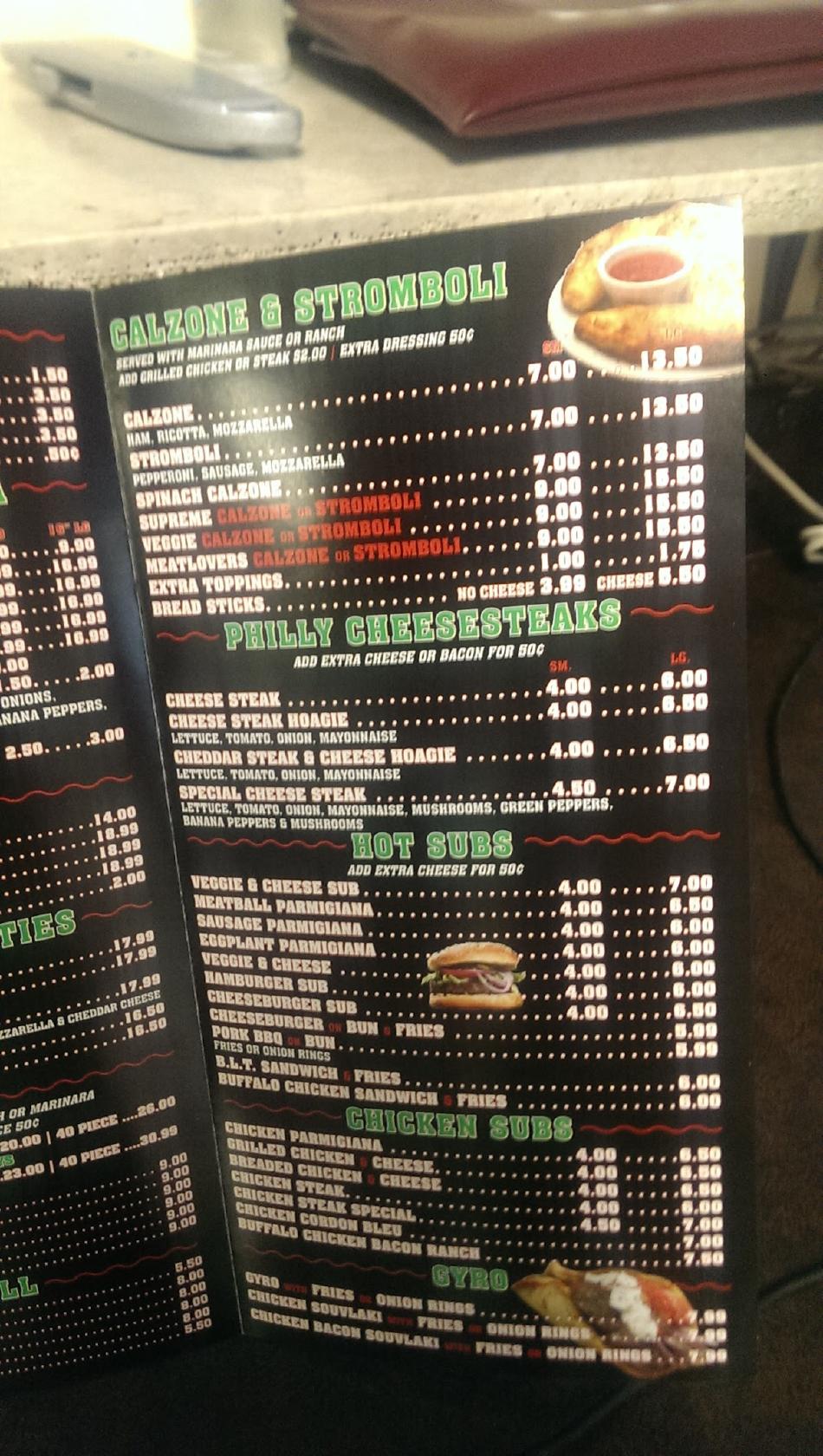 Menu at Pizza Bella pizzeria, Woodstock