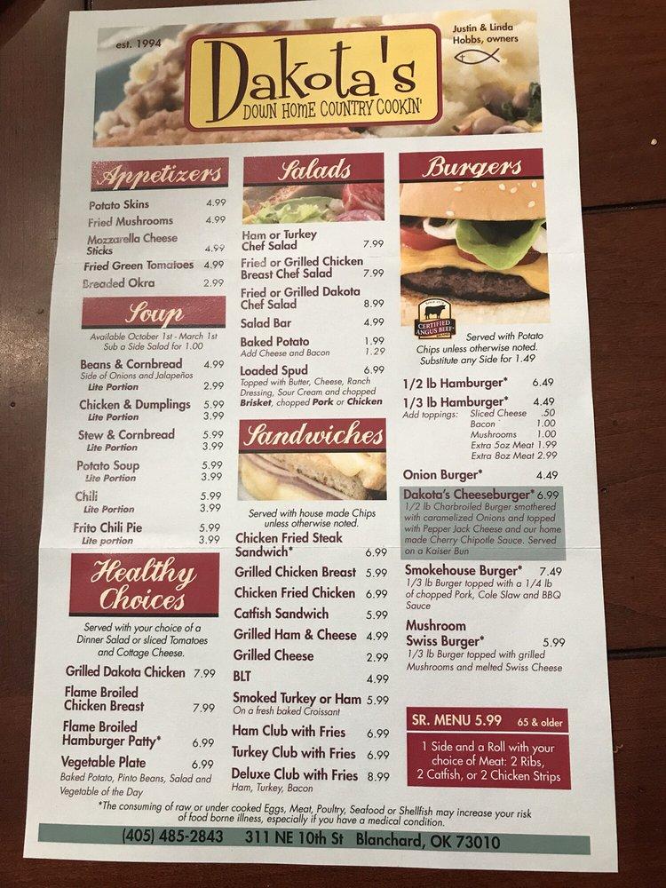 Menu At Dakota S Restaurant Blanchard   R6ad Dakotas Menu 