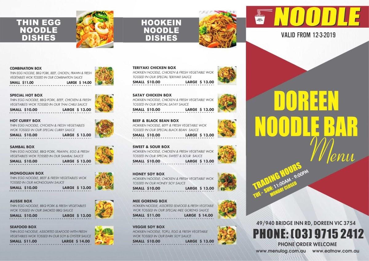 Menu at Doreen Noodle Bar, Doreen