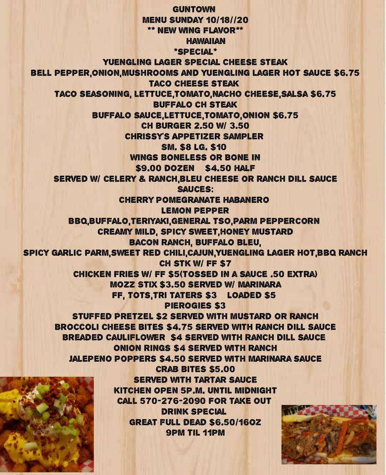 Menu at Guntown Bar & Billiards, Girardville