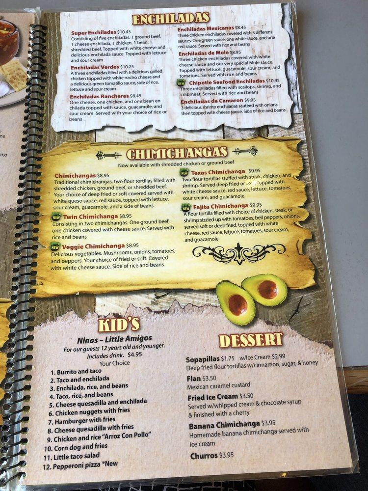 Menu at Iguana's Mexican restaurant, Plainfield