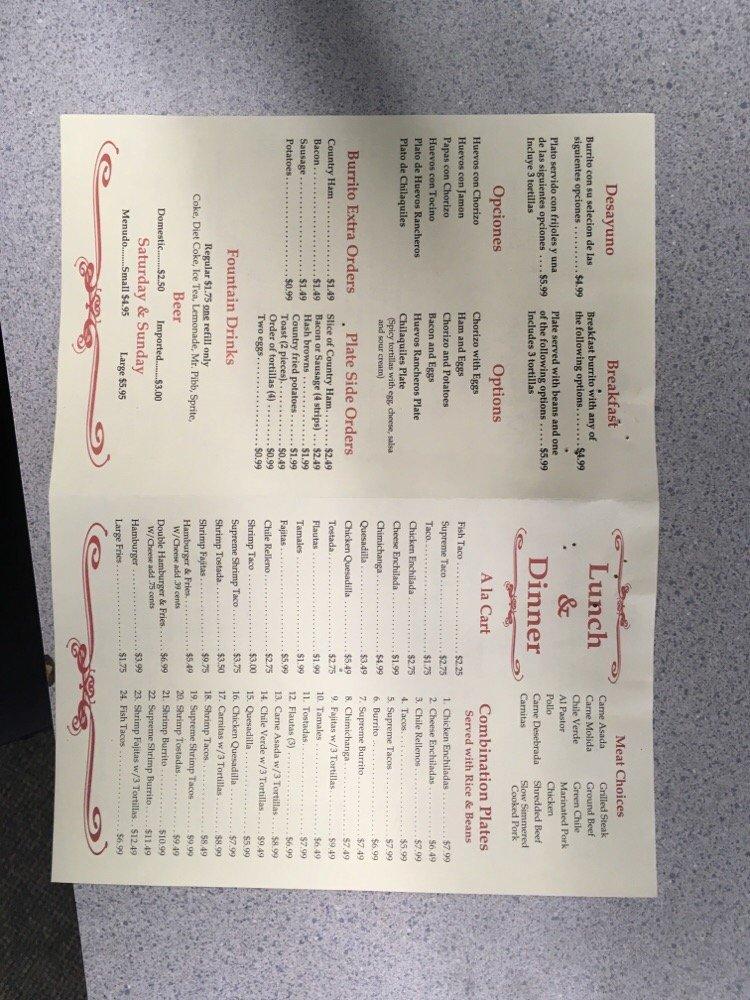 Carta de Las Maracas Mexican Restaurant, Knights Landing