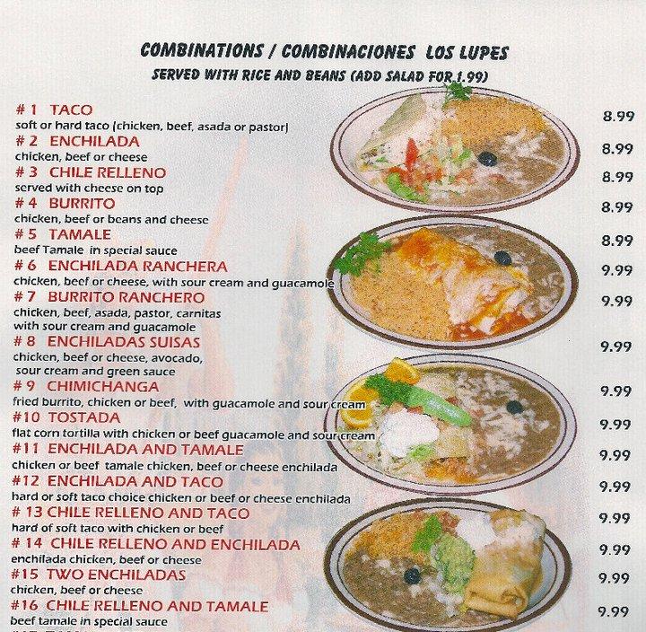 Menu at Los Lupes Mexican Restaurant, Mesquite