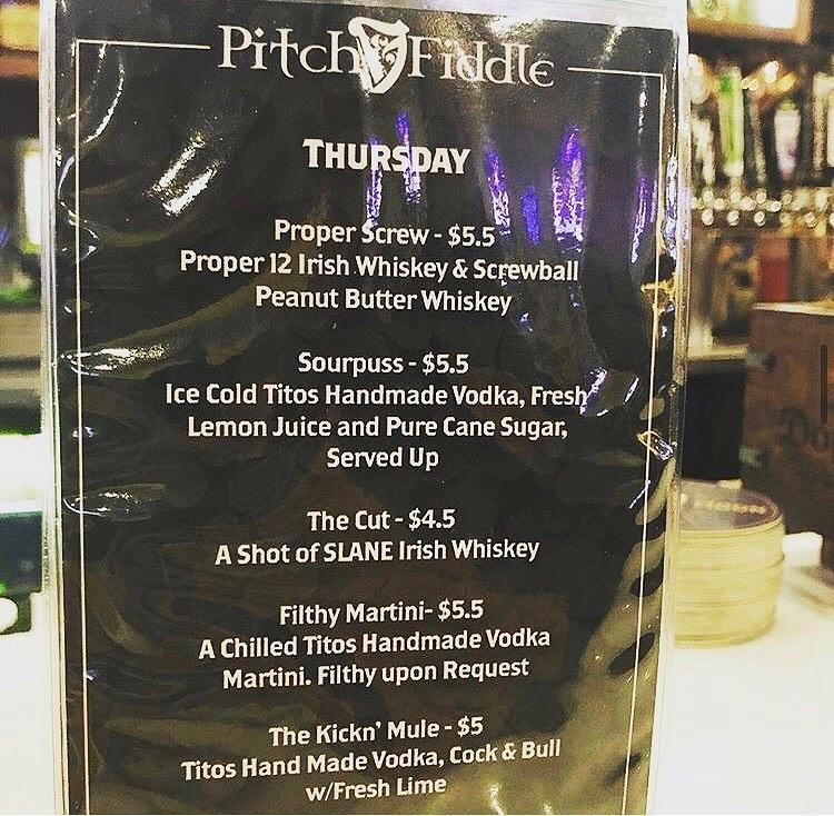 Menu at Pitch and Fiddle pub & bar, Sacramento