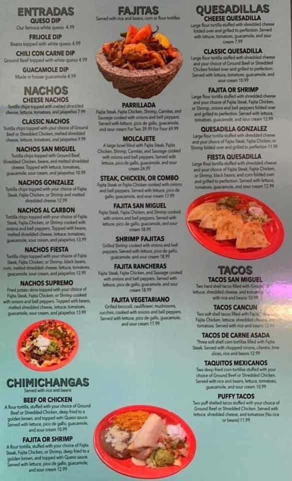 Menu at San Miguel Mexican Bar and Grill, Rayville, 702 Harrison St