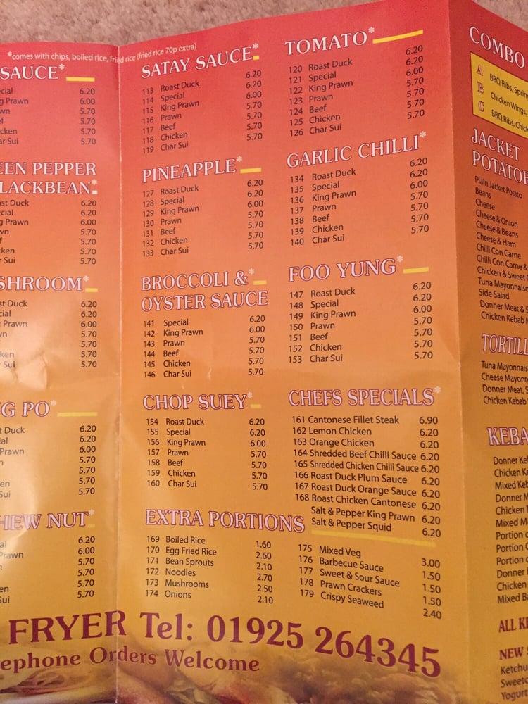 Menu at Stockton Fryer fast food, Warrington, 111 London Rd