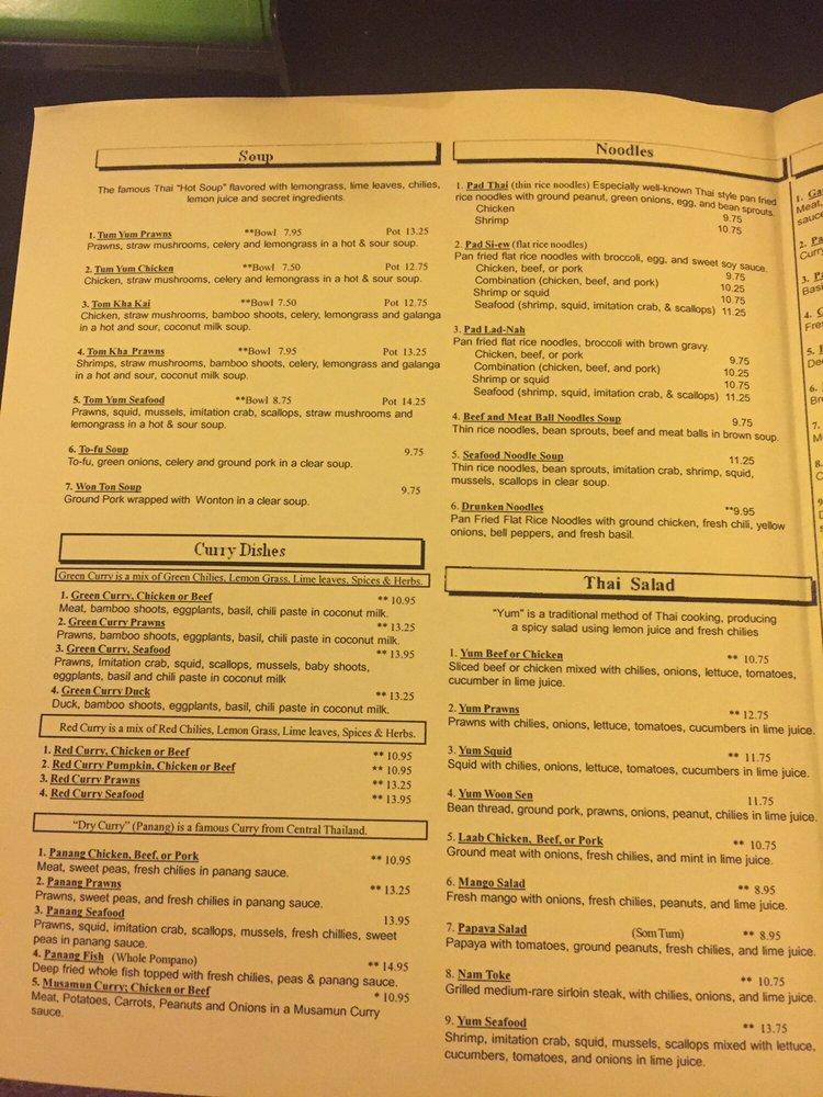 Menu At A Gem Of Thailand Restaurant, Fresno