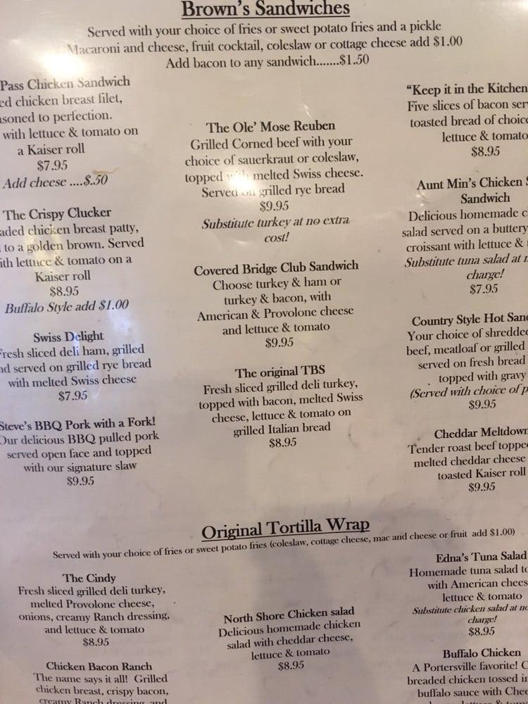 Menu at Brown's Country Kitchen restaurant, Portersville