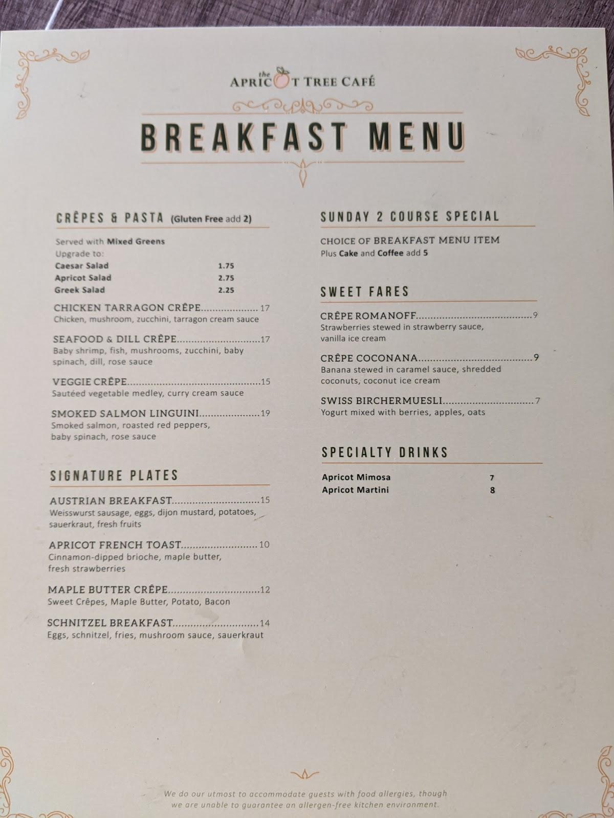 Menu at The Apricot Tree Cafe, Mississauga