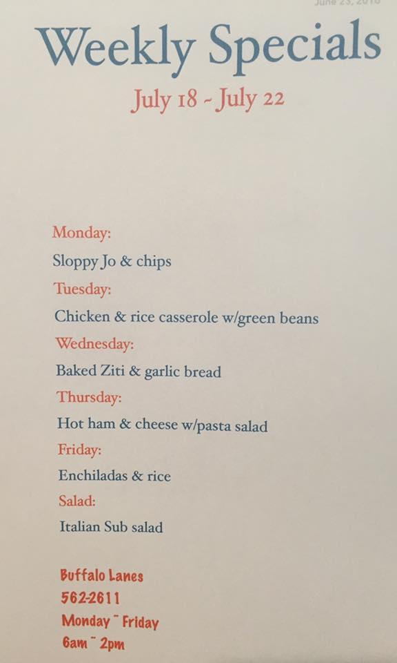 Menu at Buffalo Lanes, Buffalo Center