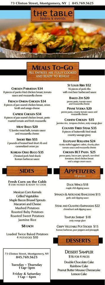 Menu at The Table pub & bar, Montgomery