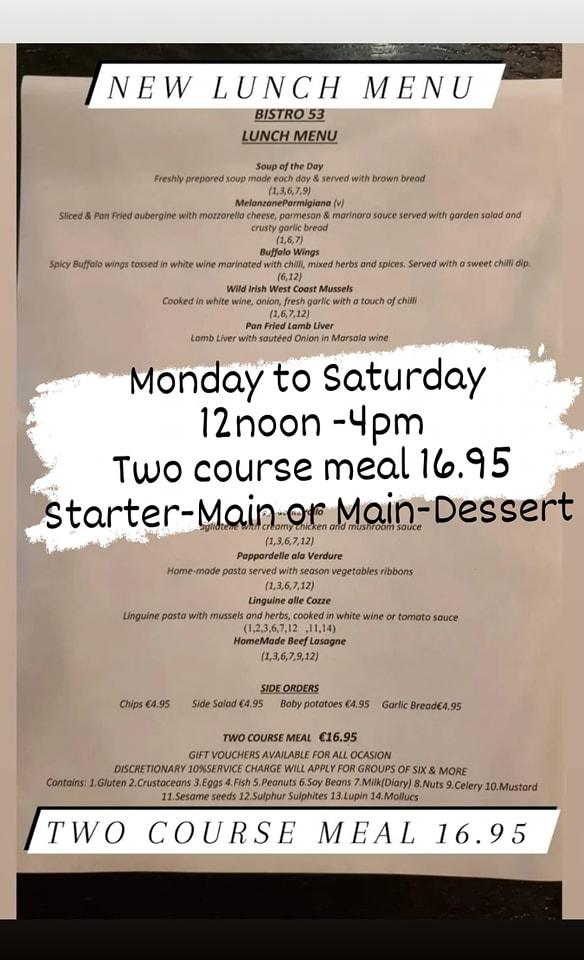 Menu at Bistro 53 Maynooth restaurant, Maynooth, Main St