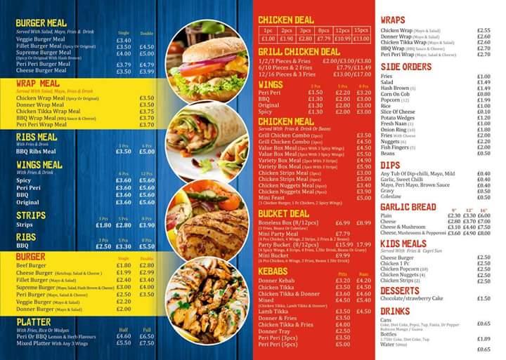 Menu at VKE Grill Chicken restaurant, Oldham
