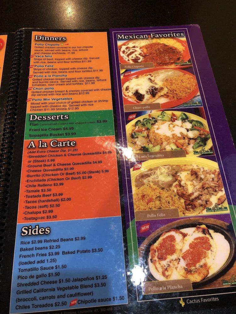 Menu at Yellow Cactus restaurant, Floyds Knobs