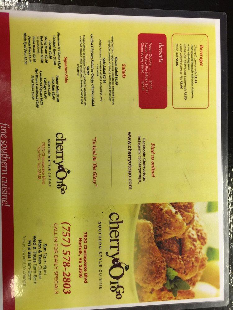 Menu at Cherry O To Go, Norfolk