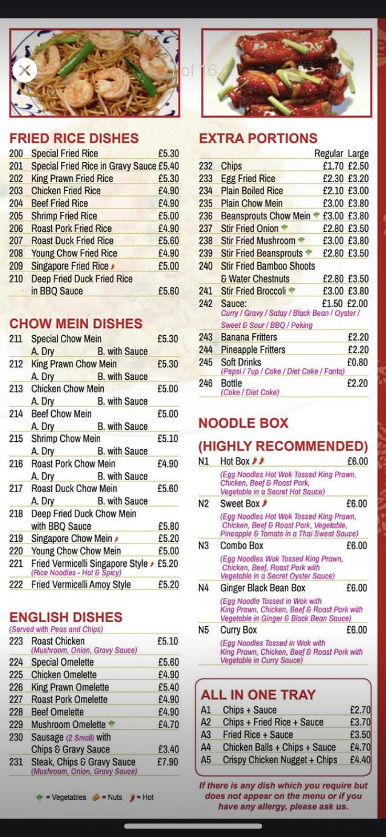 Menu at Lucky Garden fast food, Mexborough