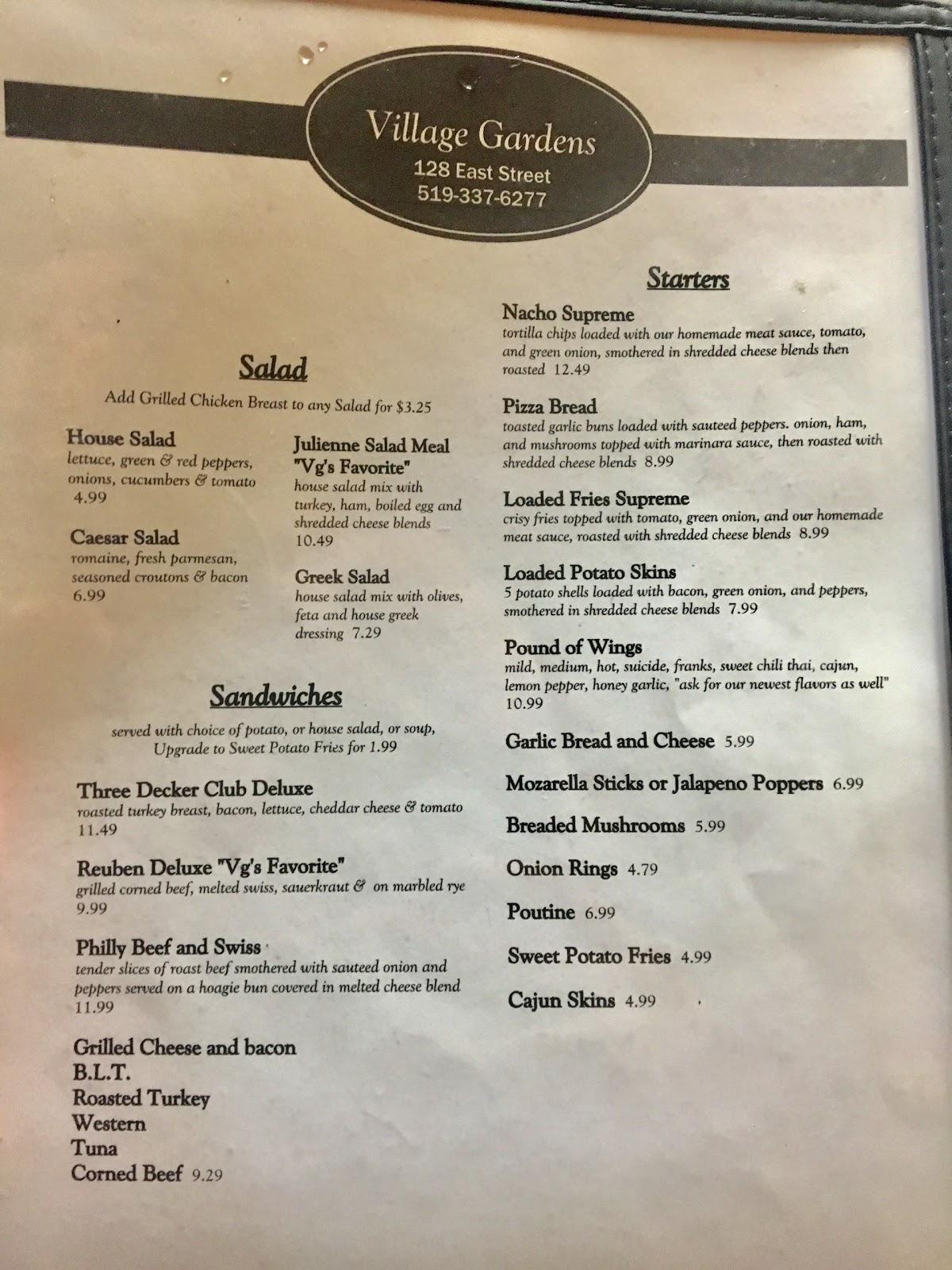 Menu at Village Gardens Family Restaurant, Sarnia