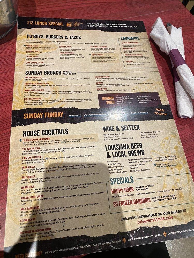 Menu at Cajun Steamer Bar & Grill, Murfreesboro
