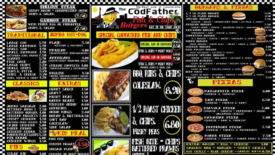 Menu at The Codfather fish & chips Lanzarote restaurant, Tías