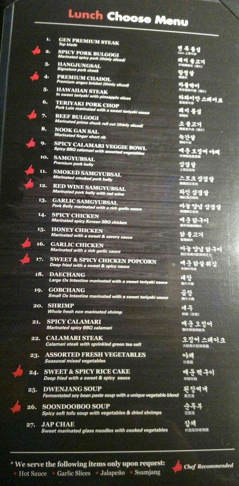 Menu at Gen Korean BBQ House, Chino Hills