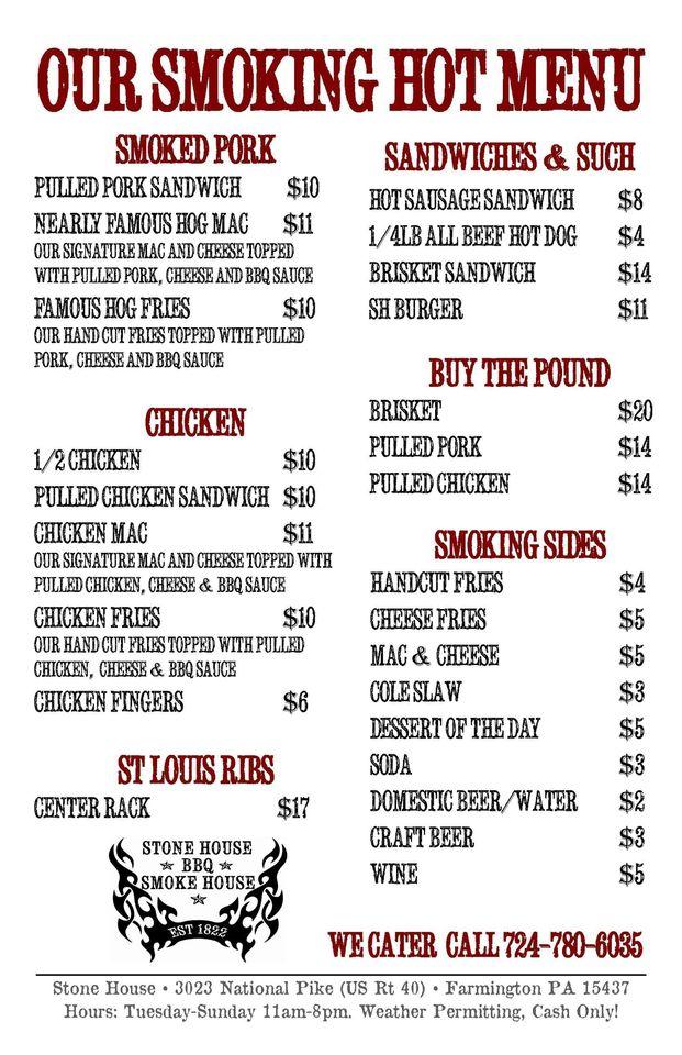 Menu at Braddock Inn Restaurant, Chalkhill