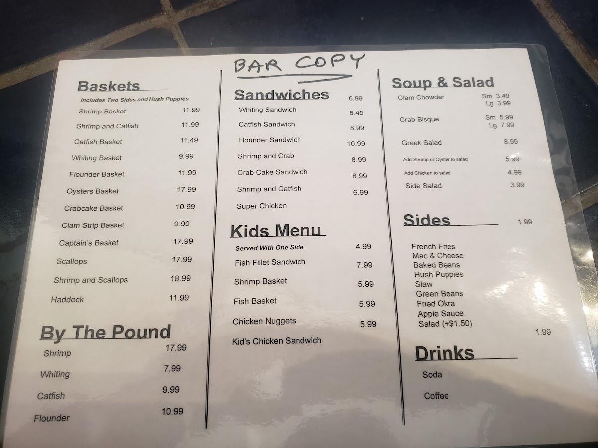 Menu at Bubba's Shrimp Shack restaurant, Gloucester Point