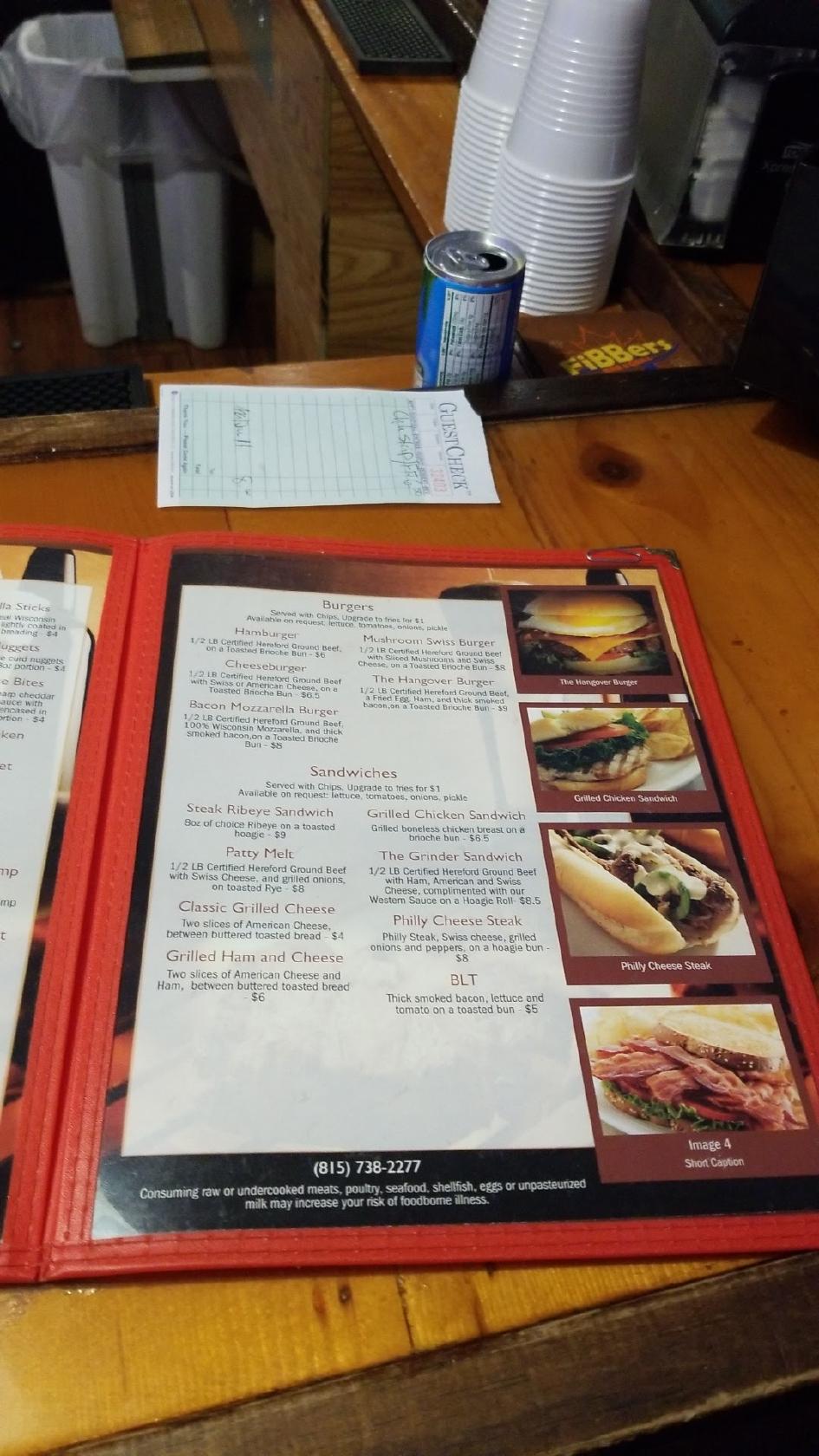 Menu at Fibbers Bar And Grill, Leaf River