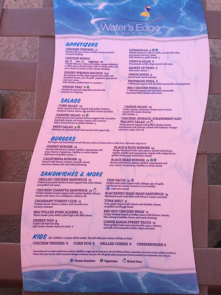 Menu at The Water's Edge Bar & Grill, Palm Desert
