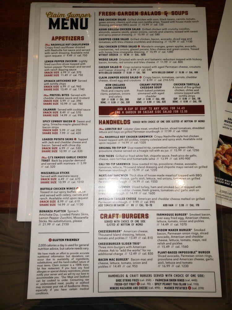 Menu at Claim Jumper Steakhouse & Bar, Clackamas, SE Sunnyside Rd