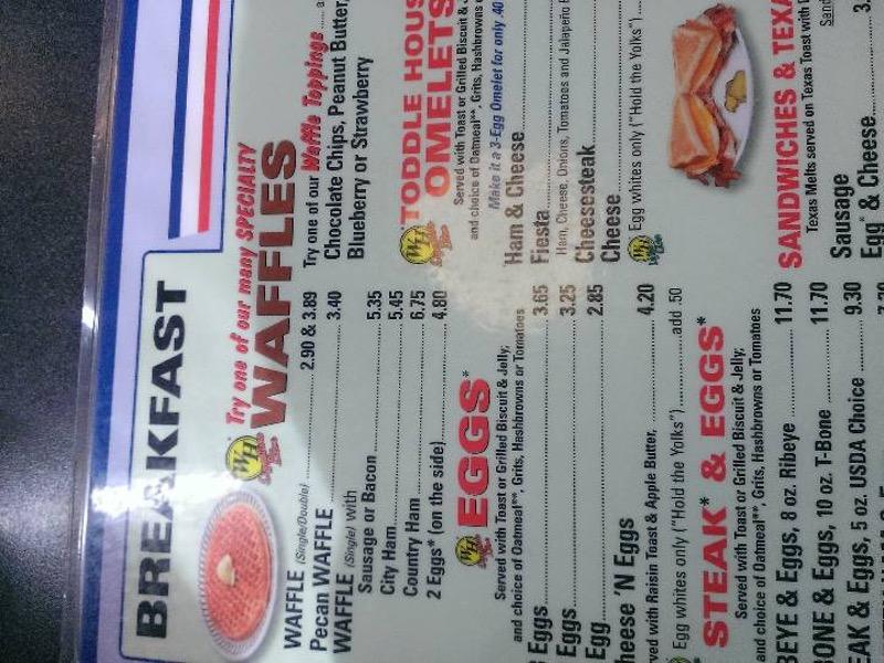 Menu at Waffle House restaurant, New Orleans, Old Gentilly Rd