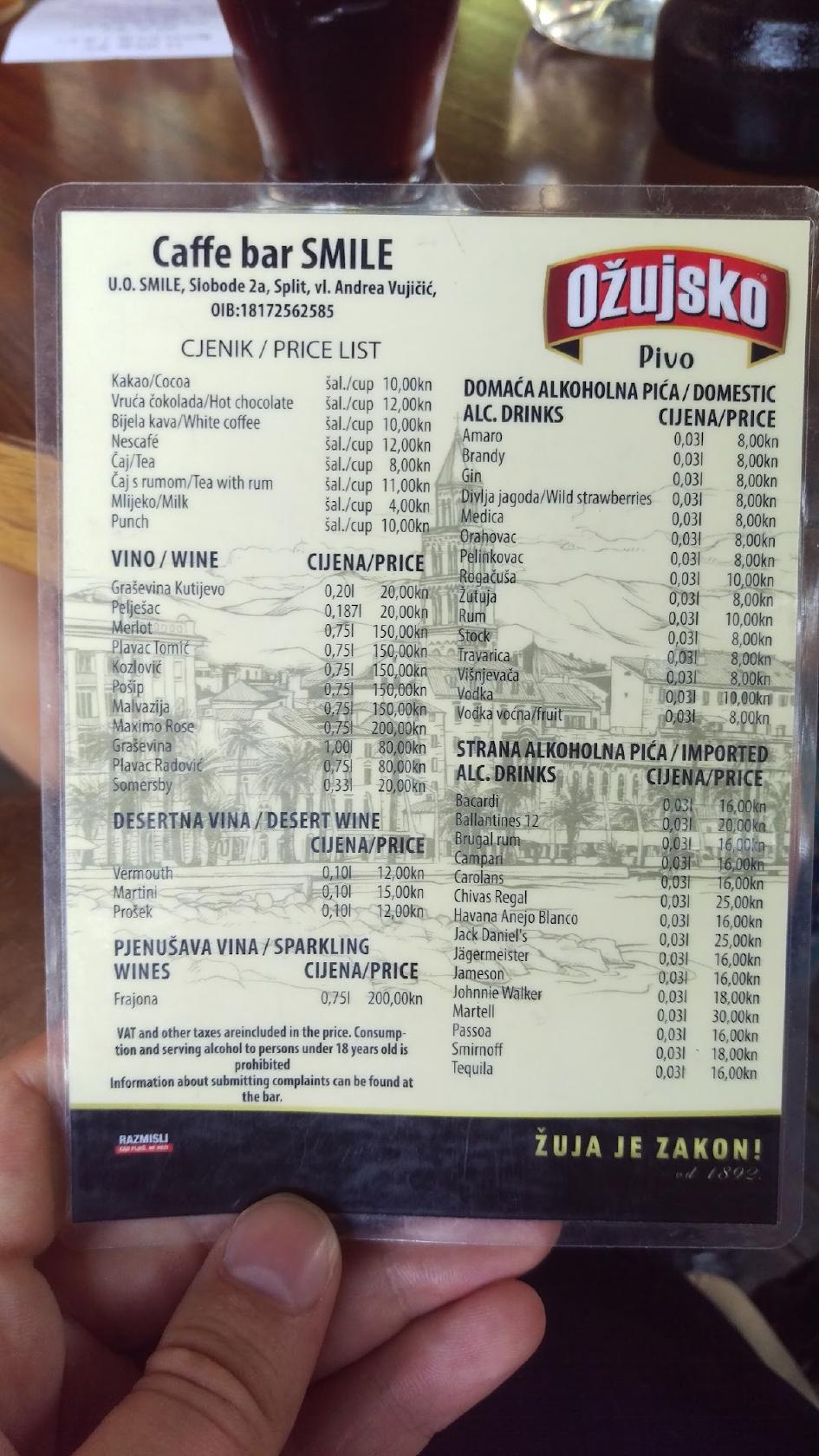 Menu di Caffe Bar Smile 