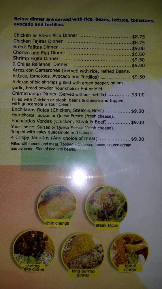 Menu at Javi's Burritos restaurant, Glen Ellyn