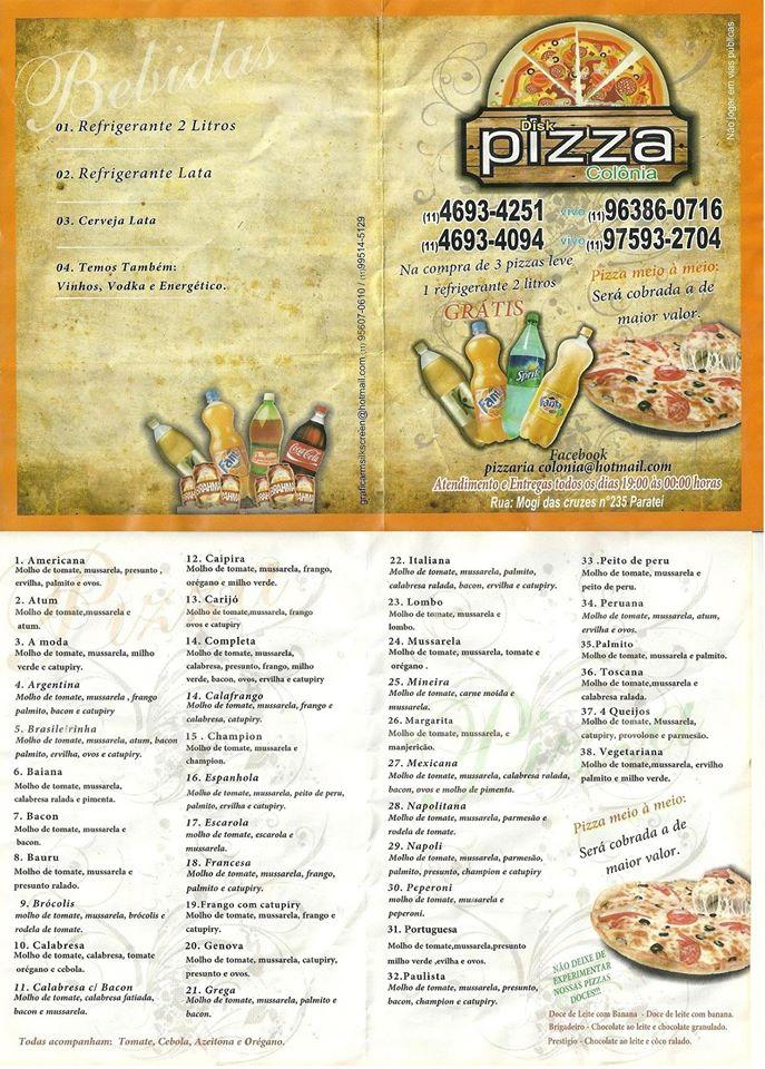 Pizzaria Colonia cardápio