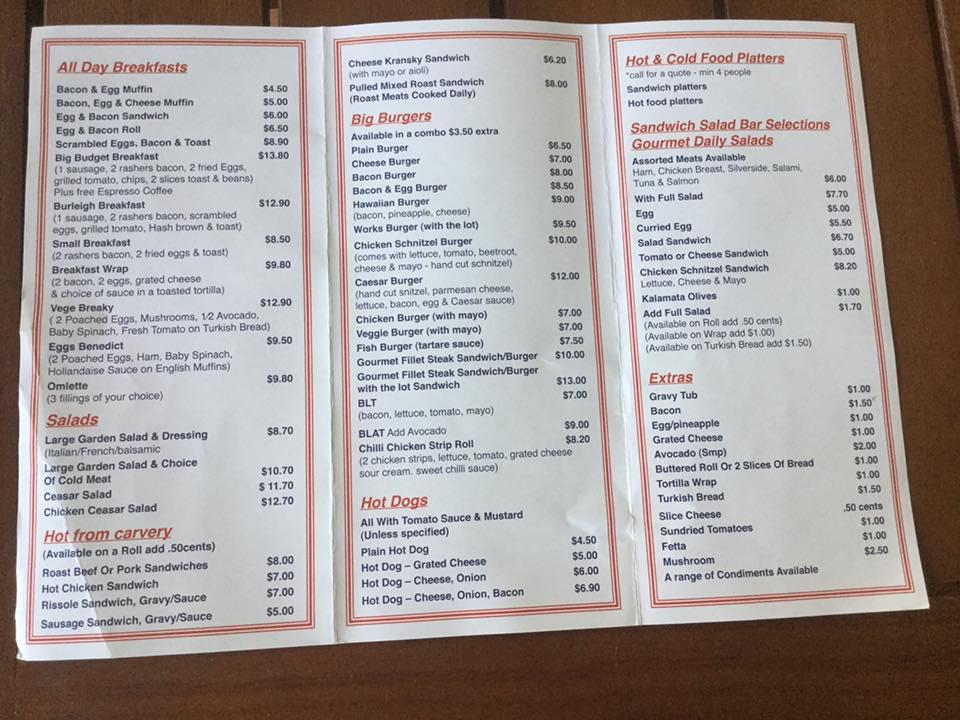 Carta de Urban Snack Bar Burleigh, Burleigh Heads