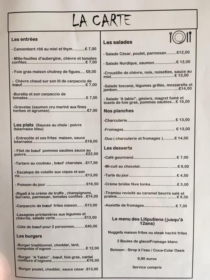 Menu at À _ Table ! restaurant, Drancy