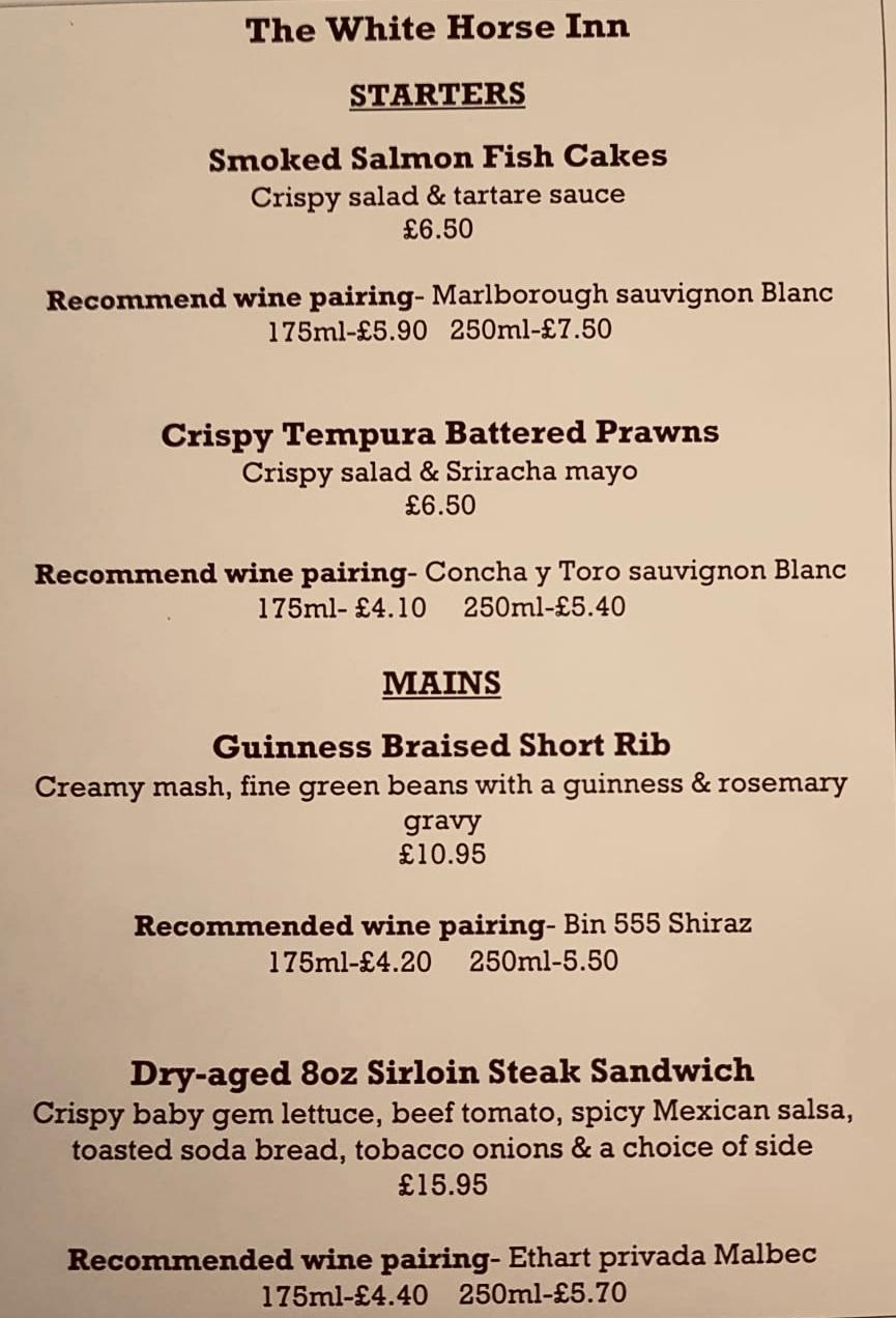 Menu at The White Horse Inn pub & bar, Saintfield