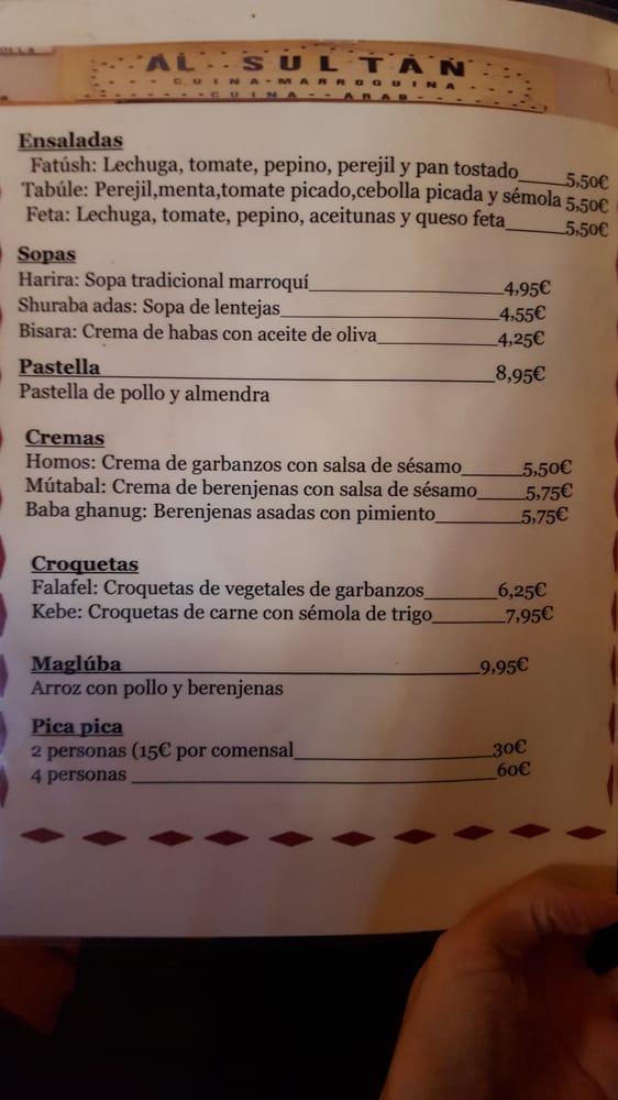 Menu at Al Sultàn restaurant, Barcelona