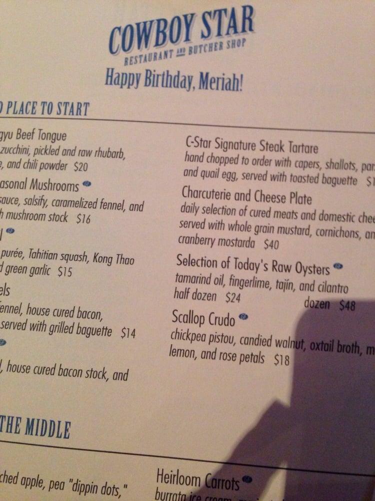 Menu at Cowboy Star Restaurant and Butcher Shop, San Diego