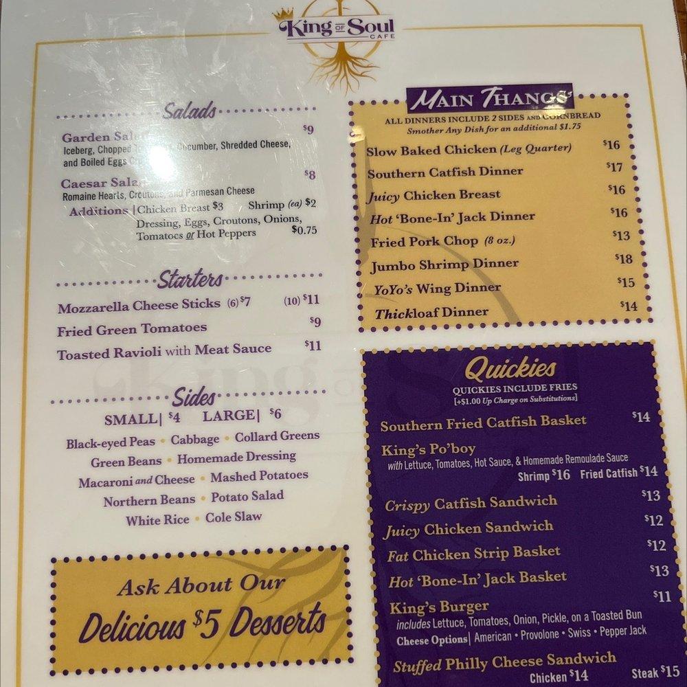 Menu at King Of Soul restaurant, Ferguson