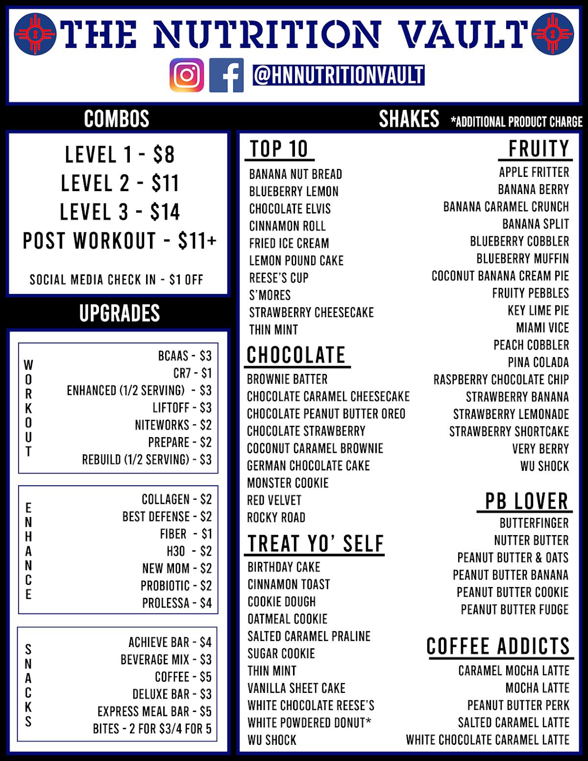 Menu at The Nutrition Vault restaurant, Wichita