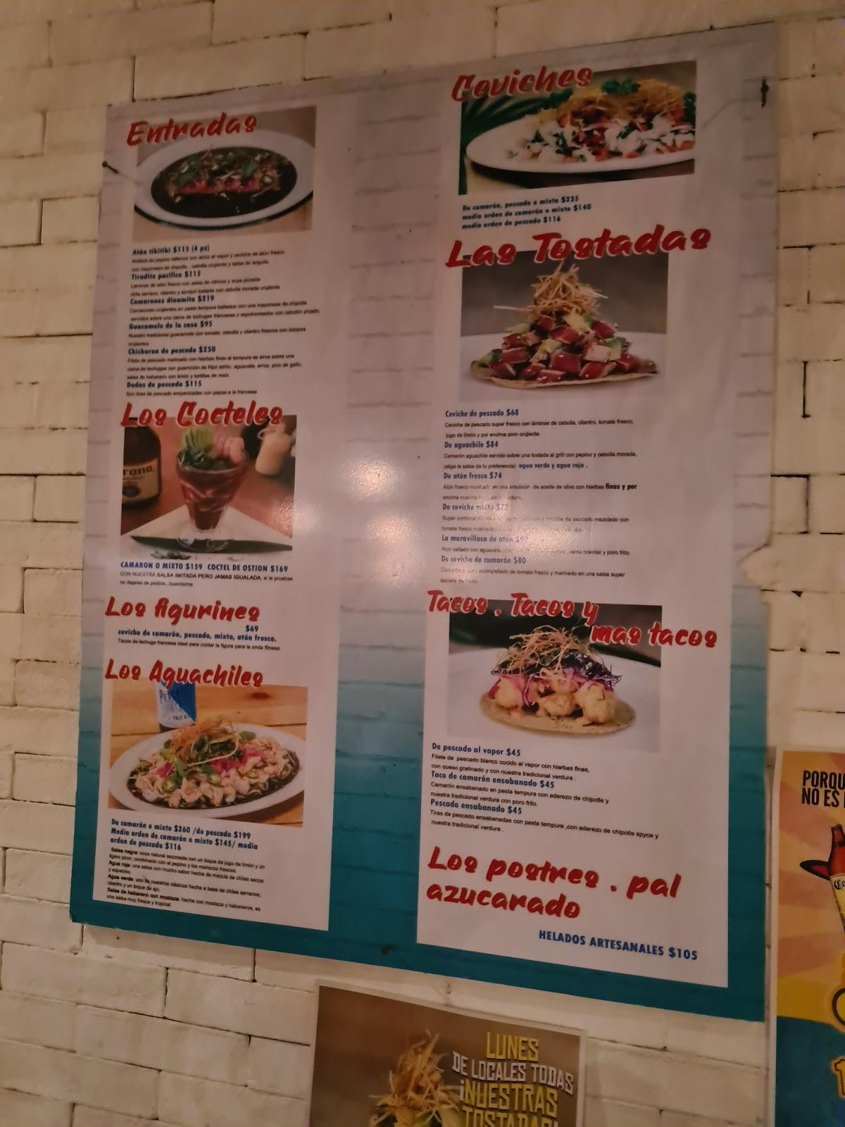 Menu at Los Aguachiles restaurant, Tulum