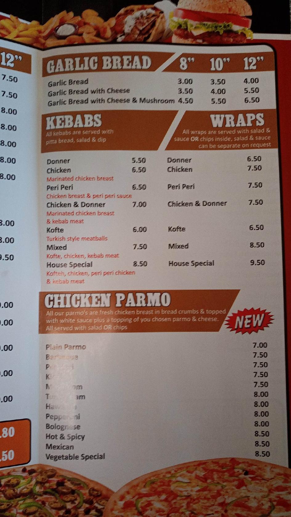 Menu at King Kebab Seahouses pizzeria, Seahouses