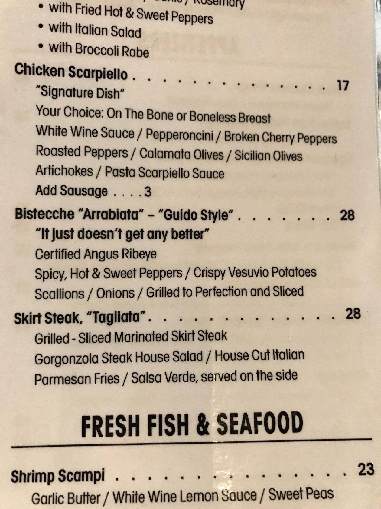Menu at Mario's Osteria pizzeria, Boca Raton