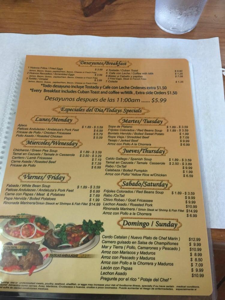 Menu at Casa Marin Restaurant, Hialeah, Palm Ave