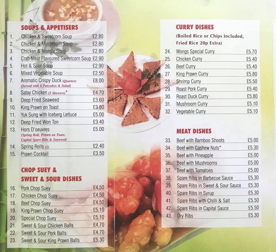 Menu at Wongs Takeaway Burton Latimer, Burton Latimer
