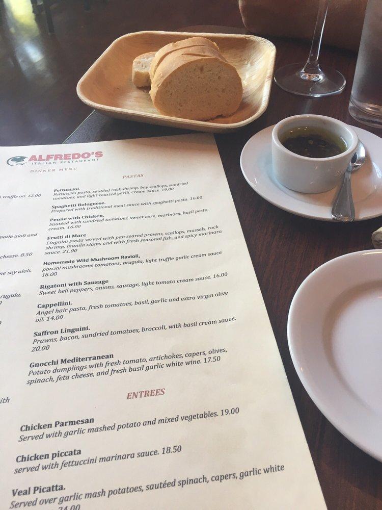 Menu at Alfredo's Italian Restaurant, Petaluma