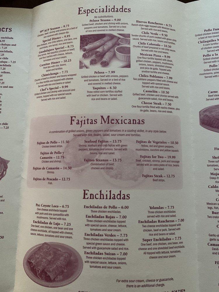 Menu at Pancho Villa Inc restaurant, Granite Falls